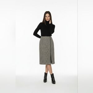 Levine Classic SZ 8 Lined Midi Gray Career Skirt Wool Blend Front Slit Back Zip